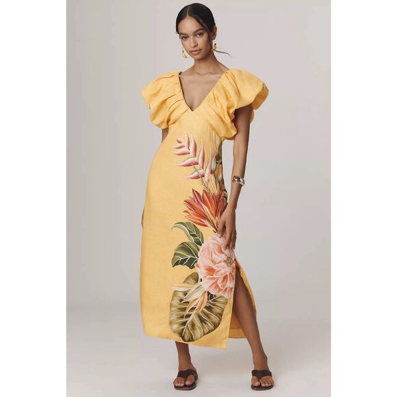 Anthropologie Dresses & Skirts - Anthropologie Farm Rio V-Neck Linen Midi Dress